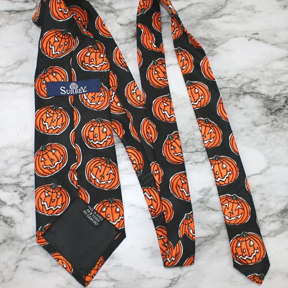 SURREY Necktie Halloween Pumpkin Jack O Lantern Menswear Neck Tie Orange Black
